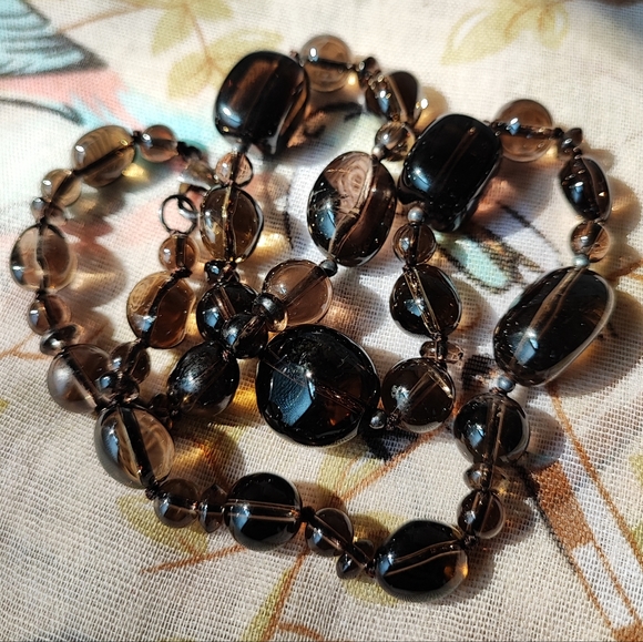 Smoke Brown Semi Precious Glass Stone Necklace Vintage New Condition - Picture 4 of 10